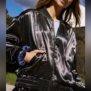 FP Movement Green Satin Bomber Jacket | Medium NWOT | Zip-Up